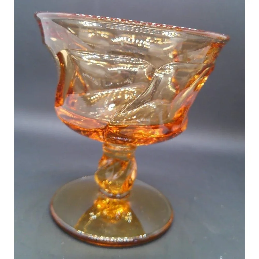 Vintage Fostoria Jamestown Swirl Amber Sherbet Or Champagne Glasses Set Of 4 A